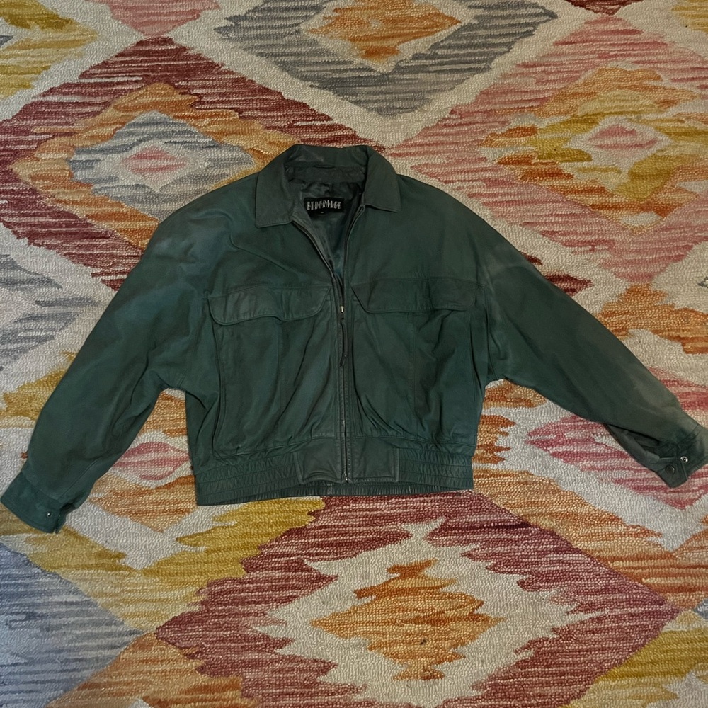 Vintage Green Leather Bomber Jacket